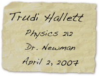 Trudi Hallett
Physics 212
 Dr. Newman
 April 2, 2007 