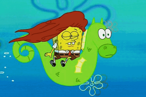 Spongebob with Flowing Hair on a Seahorse