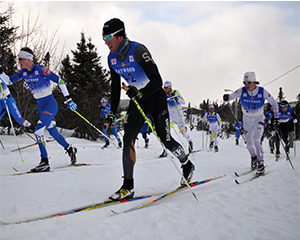 Classic skiers racing