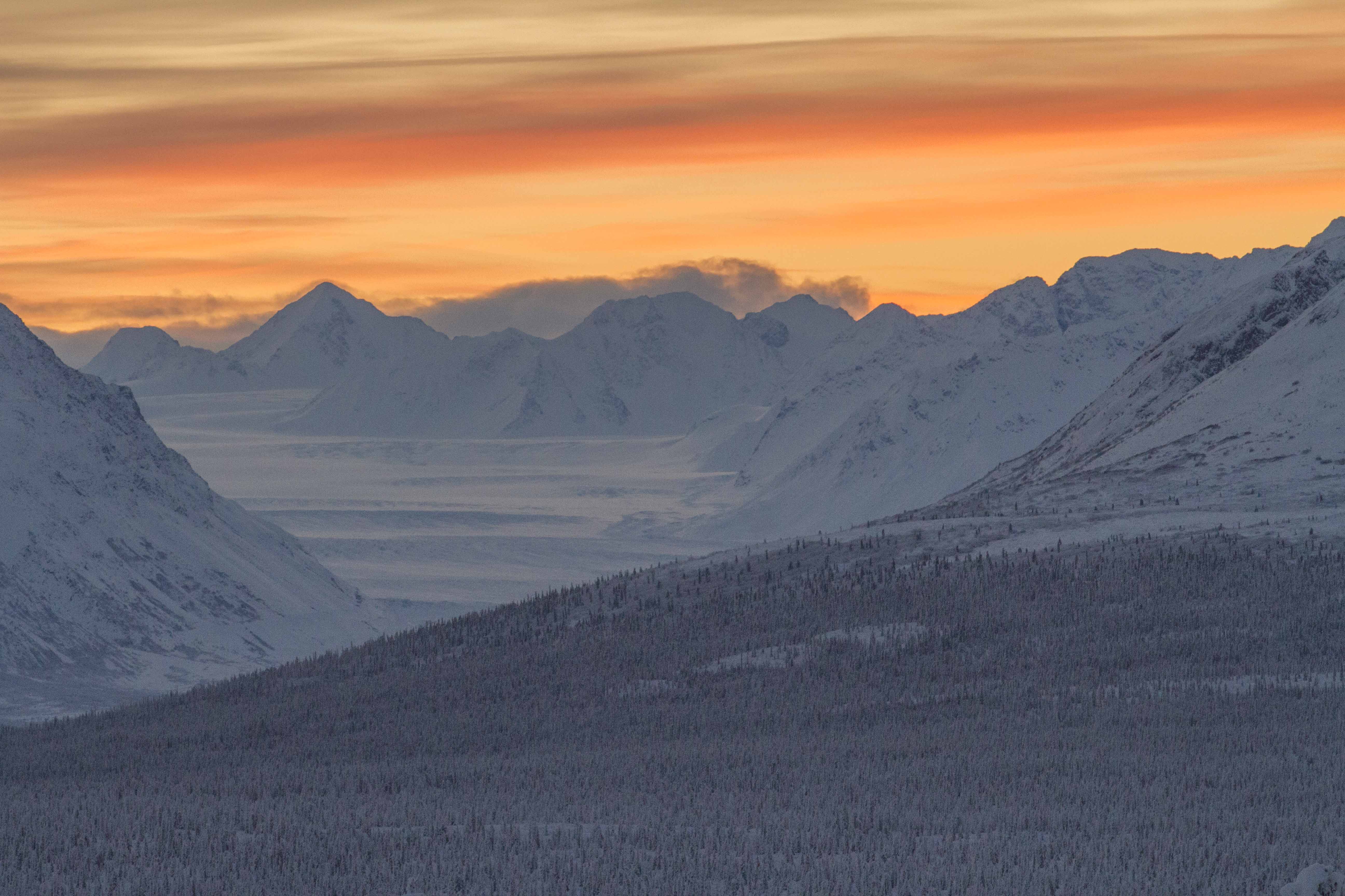 Sunrise over an Alaskan valley