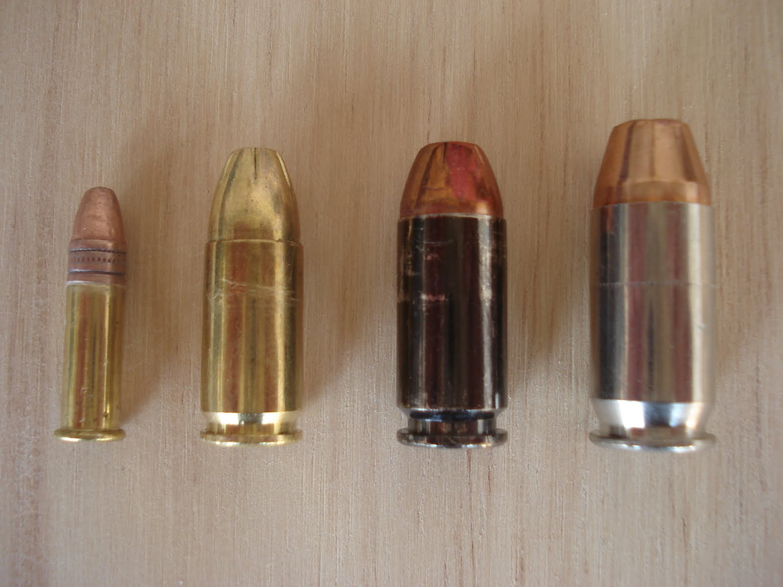 Left to Right: .22LR, 9mm, .40S&W, .45 ACP. 