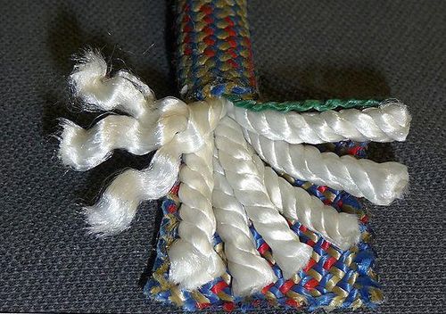 Dynamic climbing rope cut to expose the core. Photo from:
          https://it.wikipedia.org/wiki/Corda_(alpinismo)