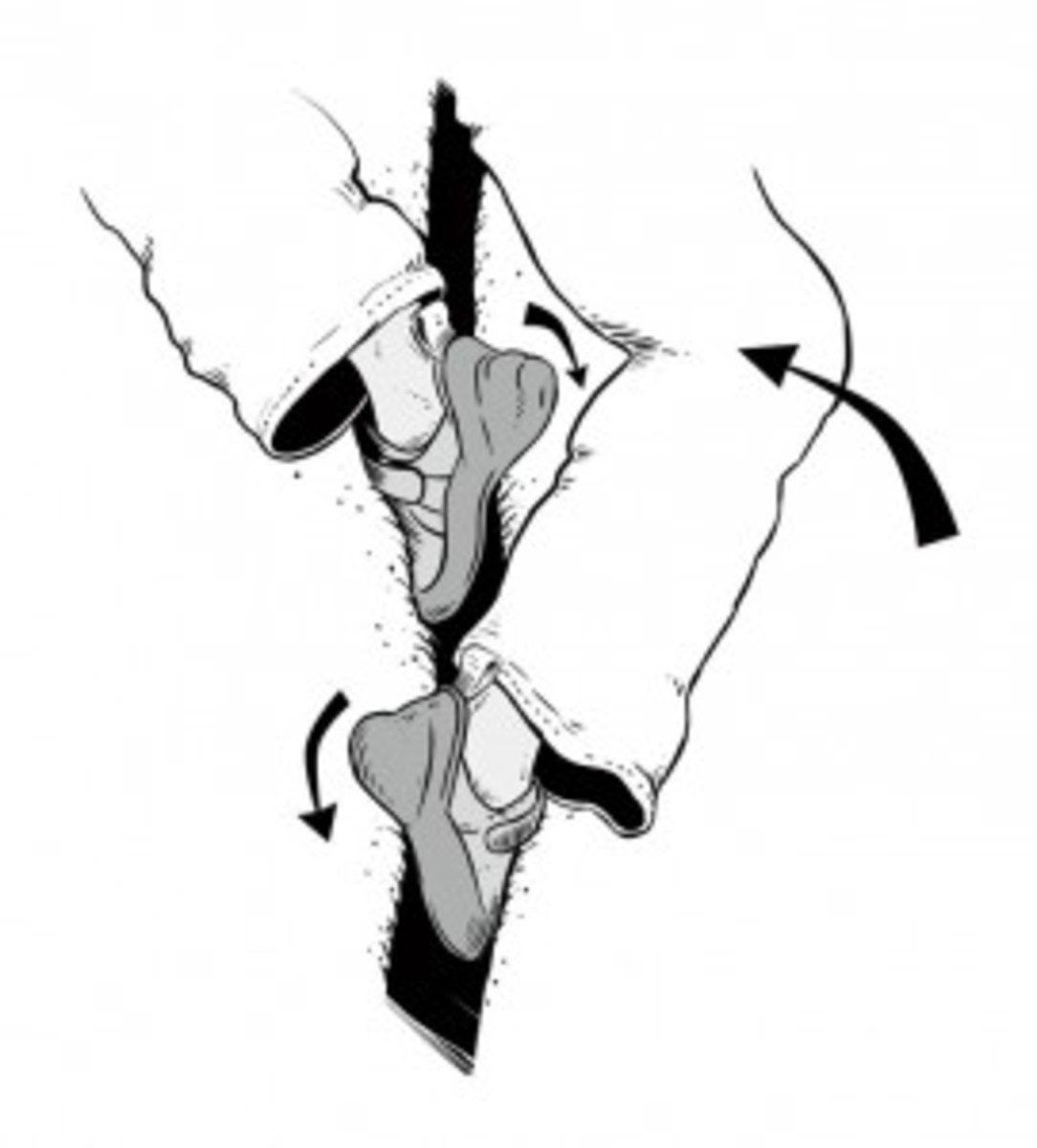 Diagram of feet
          placement and knee movement. Photo from:
          http://www.climbing.com/skills/jam-session/