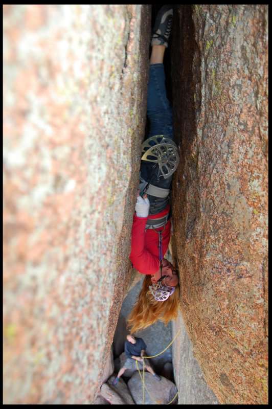 Pamela Shanti Pack, off-width
          climber, using gravity to climb Lucille 5.13a in Vedauwoo
          Wyoming Photo from:
https://s-media-cache-ak0.pinimg.com/564x/16/19/a5/1619a5501c7cd34bff554d067a3d1904.jpg