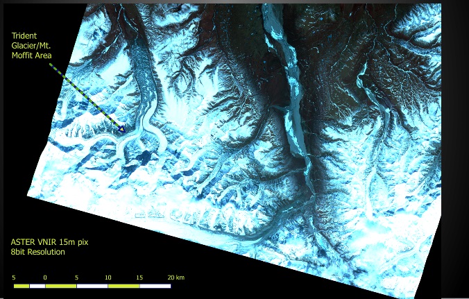 fig.
            Trident Glacier VNIR image compiled from ASTER imagery.