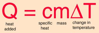 Equation relating heat, specific heat,
        mass, and temperature.